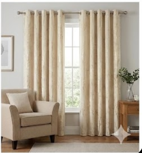 Premium Velvet Curtain - White Cream with Gold Tree Branch Print | Luxury Room Darkening Drapes by CottonKart