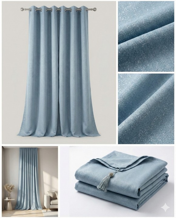 CottonKart Premium Textured Aqua Blue Curtains for Home – Room Darkening Rod Pocket Drapes for Bedroom & Living Room (Available in Window, Door & Long Door Sizes)