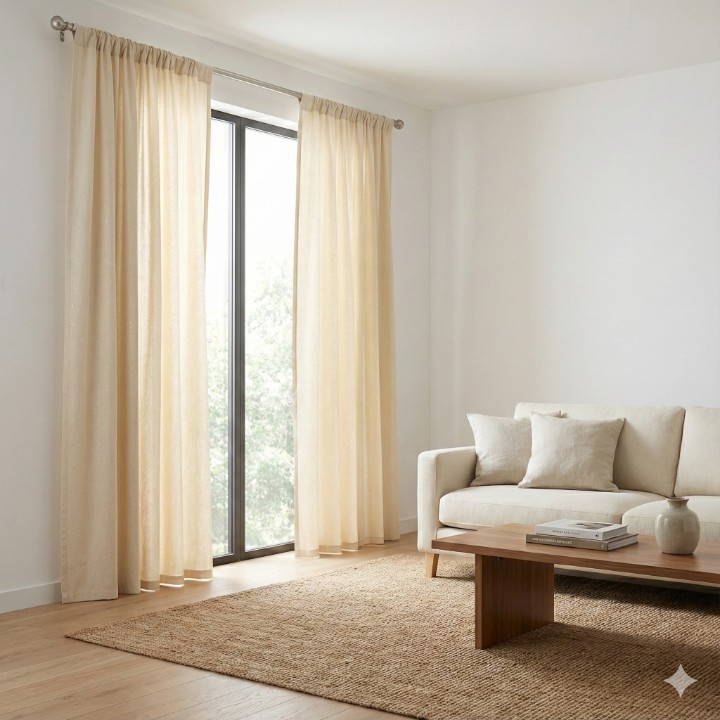 CottonKart Premium Off-White / Beige Textured Curtains – Elegant Cream Drapes for Living Room & Bedroom (Rod Pocket Style | Light Filtering)