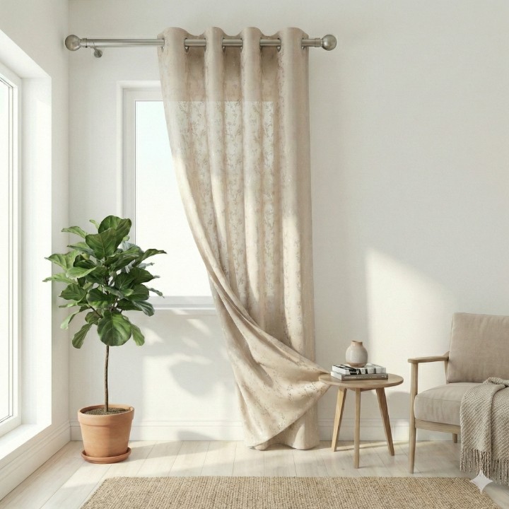 CottonKart Metallic Foil Series – Premium Leaf Print Curtains | Available in Champagne Gold, Ice Blue (Blackout) & Ivory Mist (Light Filtering)