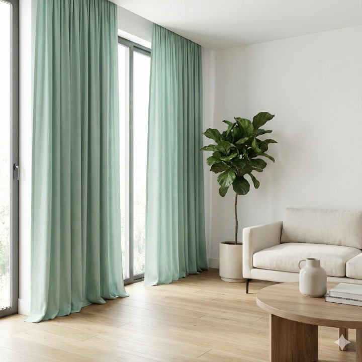 Buy Mint Green Curtains Online | Select Window or Door Size | Room Darkening Parda | CottonKart.com