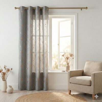 CottonKart Premium Metallic Foil Print Curtains – Elegant Floral Leaf Design for Living Room & Bedroom | Room Darkening Window & Door Drapes