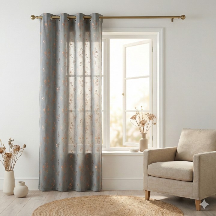 CottonKart Premium Metallic Foil Print Curtains – Elegant Floral Leaf Design for Living Room & Bedroom | Room Darkening Window & Door Drapes