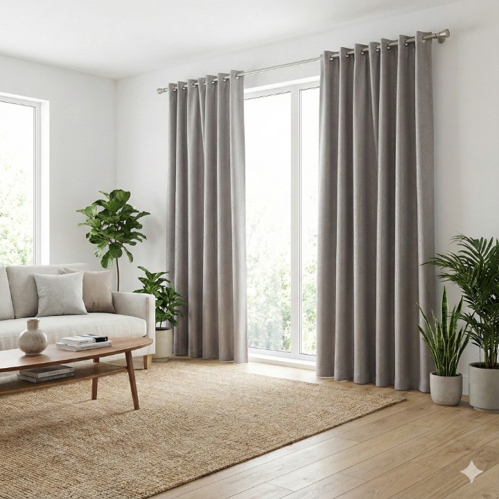 CottonKart Premium Silver Grey Shimmer Curtains – Modern Eyelet Door & Window Drapes (Steel Rings for Easy Sliding)
