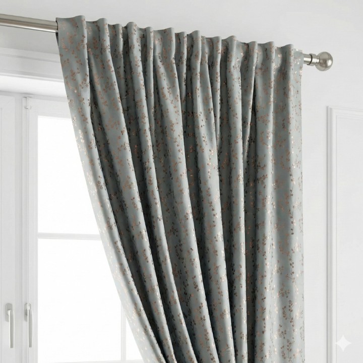 Experience Ultimate Comfort & Luxury with CottonKart Blackout Curtains Transform your home with the perfect combination of style and functionality. CottonKart presents its exclusive range of Metallic Foil Print Blackout Curtains, designed to give your interiors a royal look while providing complete protection from harsh sunlight. Unlike regular curtains, these heavy-duty drapes are crafted with advanced Blackout Technology that blocks 100% of outside light, making them perfect for bedroom privacy and afternoon naps. The elegant metallic leaf print adds a modern shimmer that complements both light and dark wall paints. Why You Will Love This: Complete Darkness (Sleep Better): Whether you are a late sleeper, a shift worker, or have a baby at home, these curtains create a pitch-dark environment anytime during the day. Thermal Insulation (Energy Saver): The thick fabric acts as a barrier against heat in summer and cold drafts in winter, helping to maintain your room temperature and save on AC bills. Premium Foil Design: The Gold/Copper foil print is high-quality and long-lasting, giving a rich, designer look to your windows and doors. Noise Reduction: The dense fabric weave helps reduce street noise, ensuring a peaceful atmosphere. CottonKart Promise: We ensure high-quality stitching, durable eyelet rings, and fabric that lasts. Product Specifications: Material: Heavy Polyester Blend (Blackout Weave). Opacity: 100% Blackout. Hanging Style: Metal Eyelet Rings (Rust-free). Care Instructions: Machine wash cold (Gentle Cycle). Do not bleach. Iron on low heat on the reverse side.