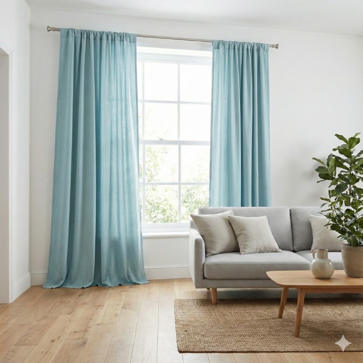 CottonKart Premium Textured Aqua Blue Curtains for Home – Room Darkening Rod Pocket Drapes for Bedroom & Living Room (Available in Window, Door & Long Door Sizes)