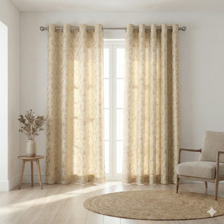 CottonKart Cream & Rose Gold Blackout Curtains – Metallic Foil Leaf Print | Thermal Insulated Room Darkening Drapes for Bedroom & Living Room