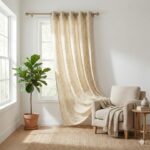CottonKart Cream & Rose Gold Blackout Curtains – Metallic Foil Leaf Print | Thermal Insulated Room Darkening Drapes for Bedroom & Living Room