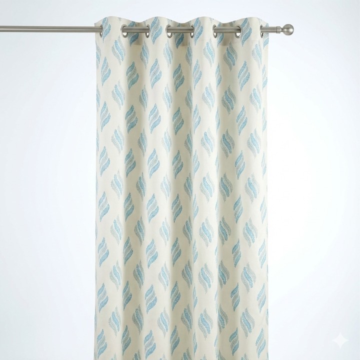 Buy Blue Printed Curtain Combo Set | 2 Window & 1 Door Curtains | Aqua Leaf Design | CottonKart