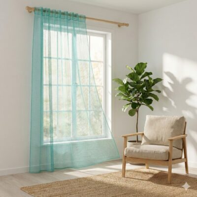 CottonKart.com Premium Aqua Blue Net Curtain - Modern Sheer Mesh for Door & Window