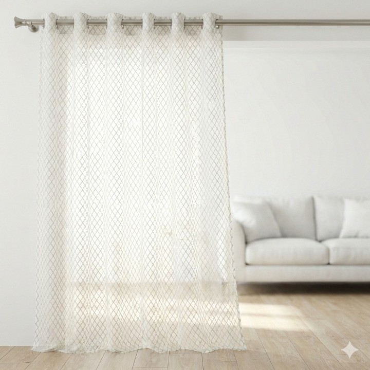 CottonKart.com Premium Ivory White Net Curtain - Modern Sheer Mesh for Door & Window (Transparent)