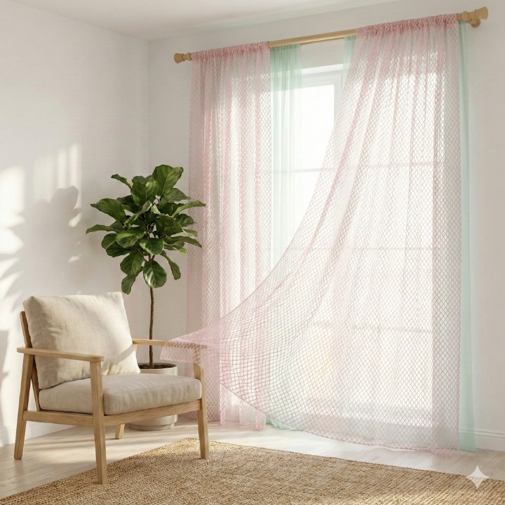 CottonKart.com Premium Rose Pink Net Curtain - Modern Sheer Mesh for Door & Window (Transparent)