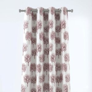 CottonKart Premium Cream Jacquard Curtain with Silvar Maroon Tree Design (Window – Set of 2 / Door – Pack of 1)