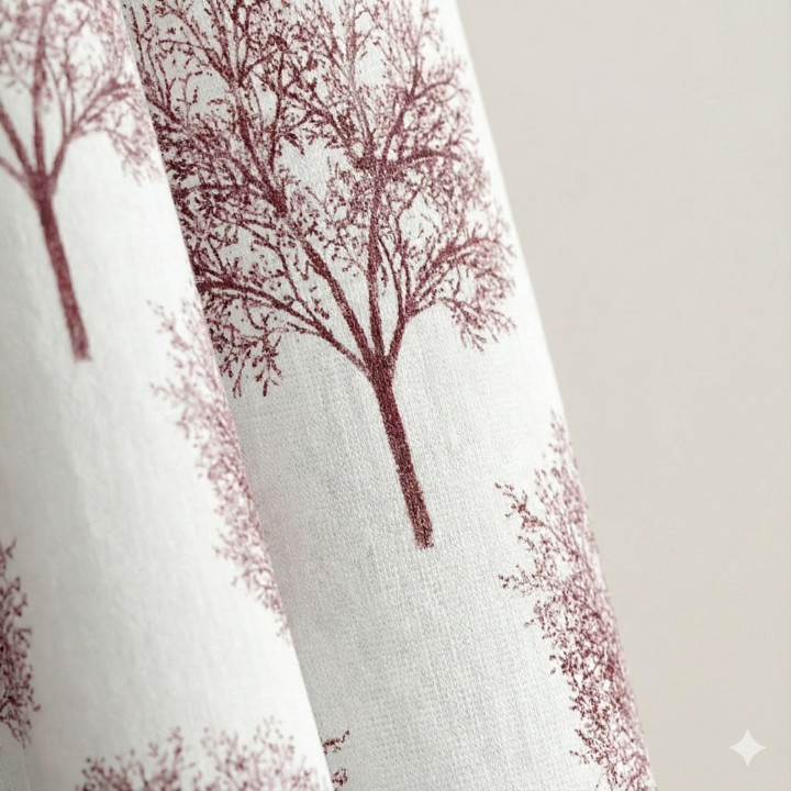 CottonKart Premium Cream Jacquard Curtain with Silvar Maroon Tree Design (Window - Set of 2 / Door - Pack of 1)