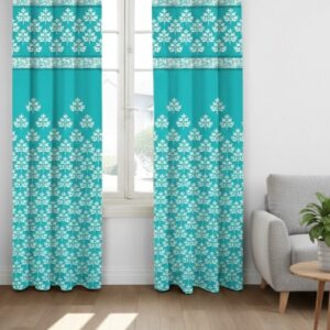 Cottonkart Lotus Print Indian Traditional Eyelet Curtains for Window (5ft), Door (7ft) & Long Door (9ft) | Premium Ring Parda Set