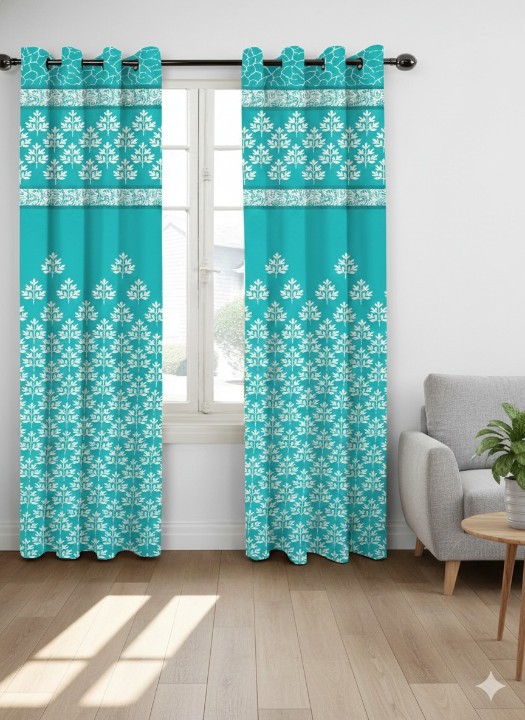 Cottonkart Lotus Print Indian Traditional Eyelet Curtains for Window (5ft), Door (7ft) & Long Door (9ft) | Premium Ring Parda Set