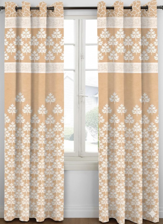 Cottonkart Lotus Print Indian Traditional Eyelet Curtains for Window (5ft), Door (7ft) & Long Door (9ft) | Premium Ring Parda Set