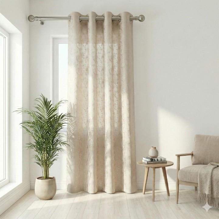 Cottonkart Premium Cream Floral 100% Blackout Curtain – (Door 1 Pc / Window 2 Pcs Options) – Luxury Embroidery