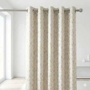 Cottonkart Premium Cream Floral 100% Blackout Curtain – (Door 1 Pc / Window 2 Pcs Options) – Luxury Embroidery