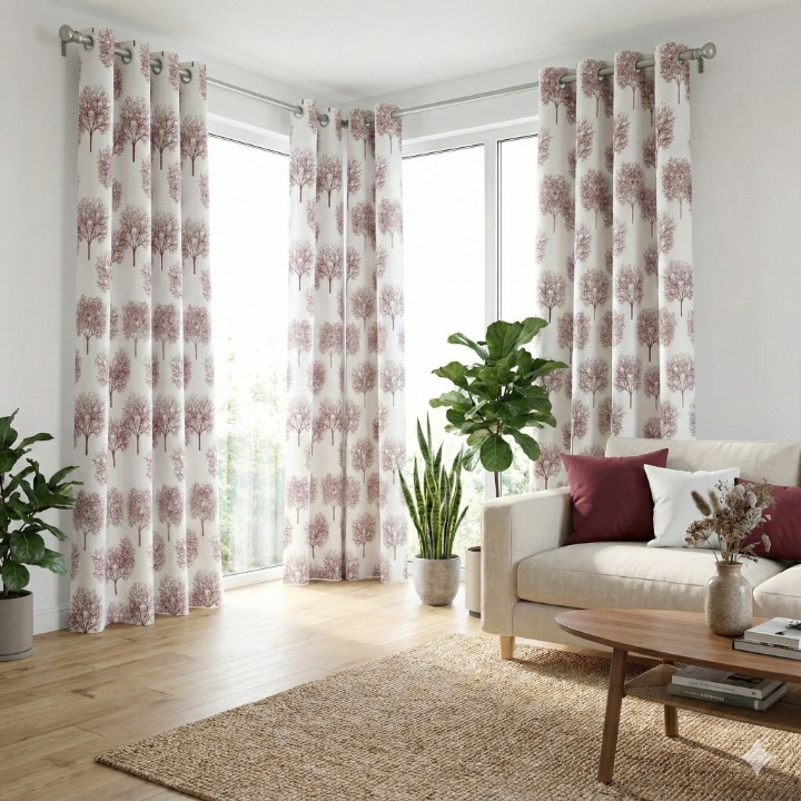 Cottonkart Premium Jacquard Tree Blackout Curtains - Choose Option: Window 2pcs (5ft) | Door 1pc (7ft) | Long Door 1pc (9ft)