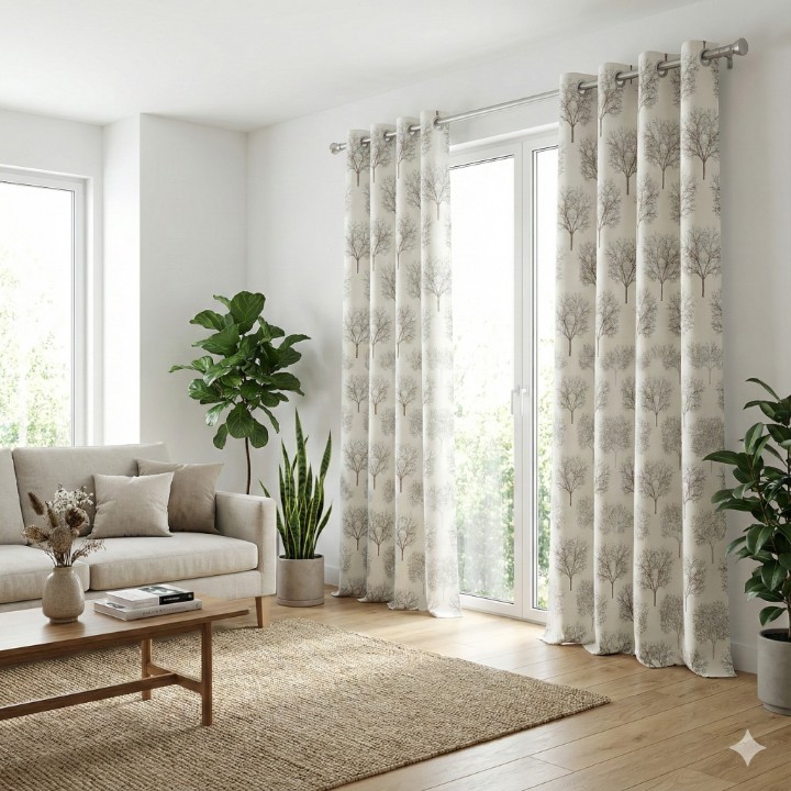 Cottonkart Premium Jacquard Tree Blackout Curtains - Choose Option: Window 2pcs (5ft) | Door 1pc (7ft) | Long Door 1pc (9ft)