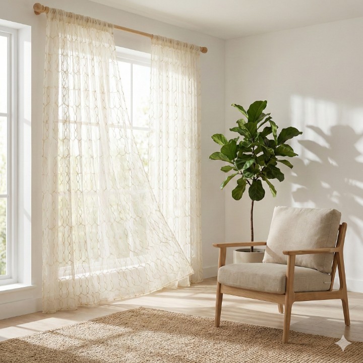 Cottonkart Premium Net Sheer Eyelet Curtains | Window (5ft) Pack of 2Pcs, Door (7ft) Pack of 1Pc & Long Door (9ft) Pack of 1Pc | Stylish Ring Parda